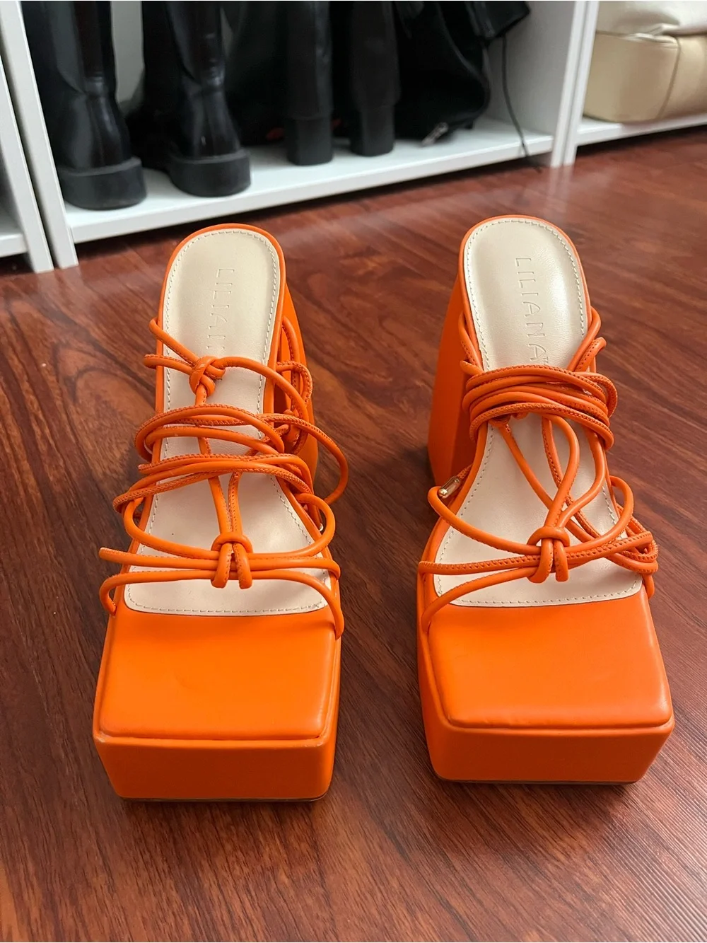 Orange Platform Block Heel Sandals - Womens